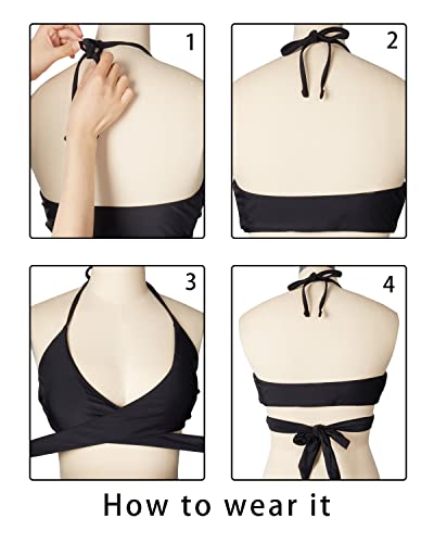 Holipick Two Piece Bikini Sets For Women High Waisted Bikini Push Up Swimsuit Halter Wrap Criss Cross Bathing Suit Black #TOP3