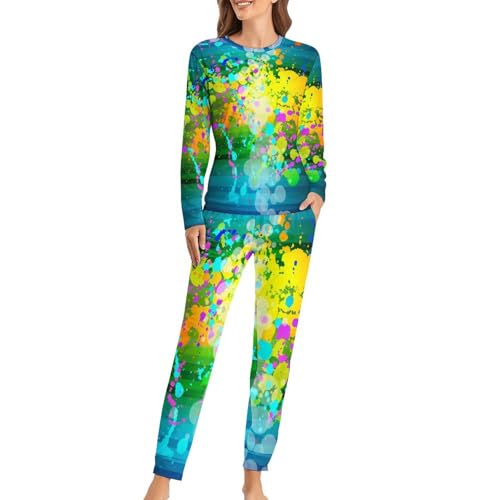 Pyjama femme ensemble coloré sleepwear avec t-shirt manches longues et pantalon de nuit