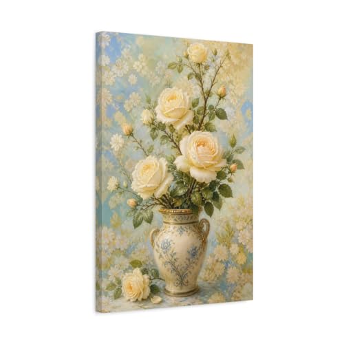 Toile florale roses creme et bleu au-dessus de la console pour salon cosy