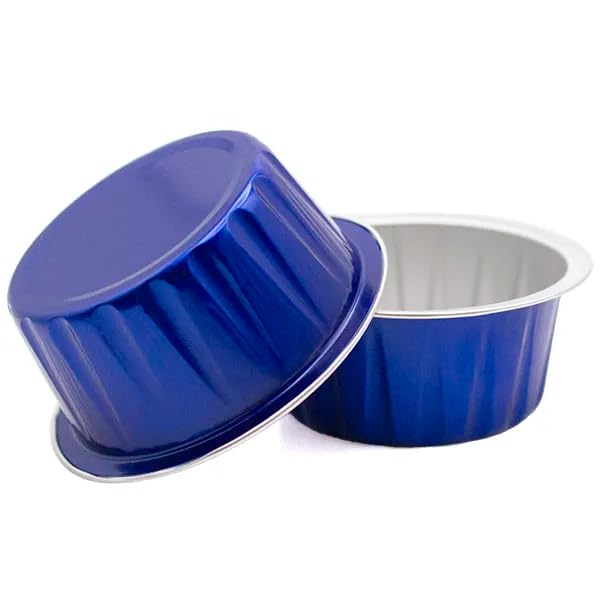 100ct Tiny 2oz Blue Bakeable Aluminum Cups | Mini Disposable Creme Brulee Ramekins | Small Oven Safe Mini Baking Cups | Aluminum Baking Supplies | Ideal Bakeable Kitchen Accessories | CMJJ