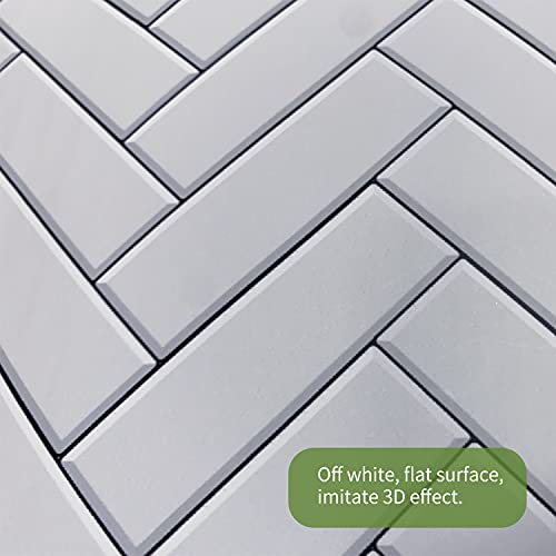 Funlife 14Pcs Scandinavian Style Peel And Stick Staircase Decals, Self-Adhesive Waterproof Stair Riser Stickers, 39.37"X7.09" Cool White Herringbone #TOP4