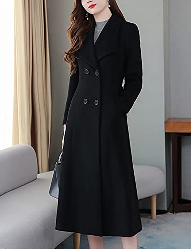 Kinghua Women's Double Breasted Wool Coats Winter Long Wool Pea Coat Overcoat2