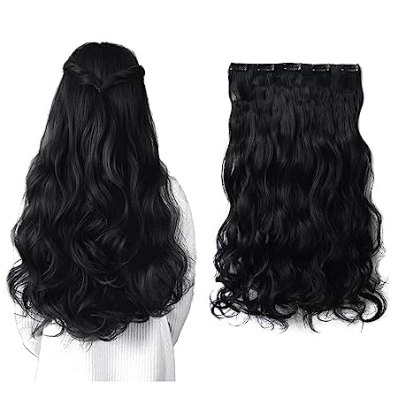 DELORUS Women's 5 Clip 24 Inch Natural Black Curly/Wavy Hair Extension Pack of 1-image-27