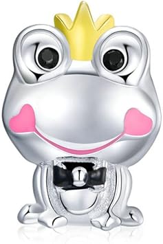 Frog Charm with Crown Charm 925 Sterling Silver Animal Charm Prince Charm Easter Charm for Bracelet A