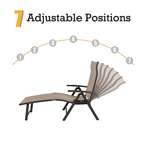 Kozyard Cozy Aluminum Beach Yard Pool Folding Reclining Adjustable Chaise Lounge Chair With Drink Holder Assembled. Weather Free(1 Pack, Beige) #TOP6