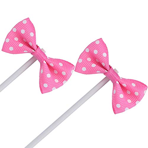 Nmas Bowknot Cupcake Topper 20 Pcs Deep Rose With Dots, Children's Birthday Baby Shower Party Bow Dots Cupcake Toppers Cake Decoration Supplies #TOP1