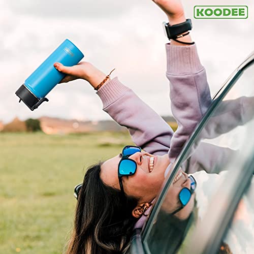 Koodee Kids Water Bottle With Straw 16 Oz Stainless Steel Double Wall Vacuum Insulated Wide Mouth Water Bottle Flask With Leakproof Straw Lid (Sky Blue) #TOP6