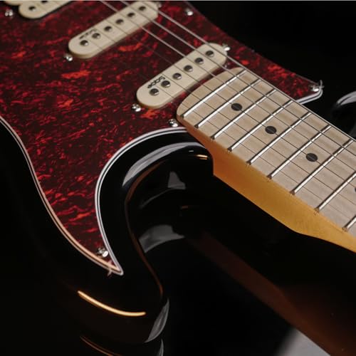 Image of SEST250 HSS Electric Guitar | Stratocaster Style Guitar with Basswood Body,5-Way Pickup Switch, Vintage Tremolo Bridge | Beginner Electric Guitar Kit | Included Padded Gig Bag (Black)