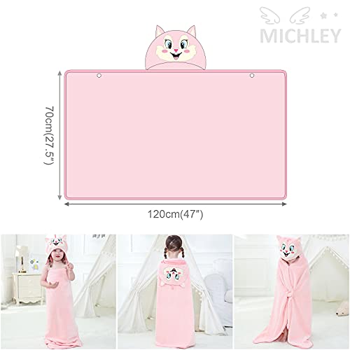 Image of MICHLEY Unisex Hooded Baby Towel Soft Absorbent Washcloths Cartoon Beach Swimming Bathrobe 27.5 inch x 47 inch for 0-7T Toddler(Pink)