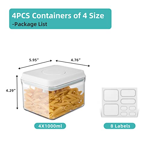 Image of Ankou Airtight Container Set (1000ml 4 Pcs) Stackable One Press Openning Food Containers for Snacks Sugar Salt Herbs Spices Coffee Bean Formula Popcorn BPA-Free Tight Seal - Clear (1.0 QT * 4)