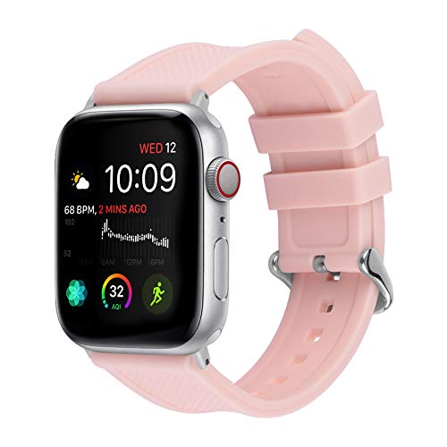 Apple Watch Band Silicone Compatible Apple Watch 42mm 44mm 38mm 40mm, Fullmosa Rainbow Soft Rubber iWatch Band with Stainless Steel Buckle for Apple Watch 5/4/3/2/1,Pale Pink 40mm 38mm