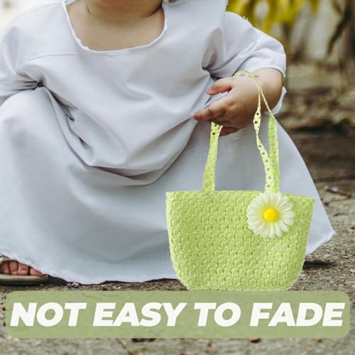 1 Set of Little Girls Straw Hat Summer Sunshade Hat Hand Bag Straw Beach Hat Cute Hand Bag Light Green4