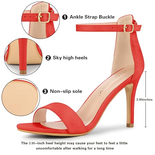 Allegra K Allegra K Women's Suede Ankle Strap High Stiletto Heels Orange Sandals 6 M US