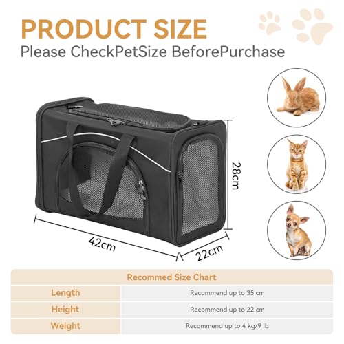 Petsfit Transporttasche Hunde und Katze, Hundetasche für Kleine Hunde Flugzeug, Katzentransportbox gut für Reisen im Auto Flugzeug oder in der Bahn