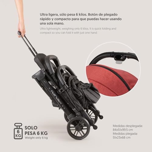 Miniatura 4 de Interbaby Silla De Paseo Ligera Y Compacta, Carrito Bebé Plegado Automático, Hasta 22 Kg, Desde Nacimiento, Reclinable, Capota Xxl, Suspensión, Cochecito Bebé Viaje Cabina Avión Min Space Plus Roja
