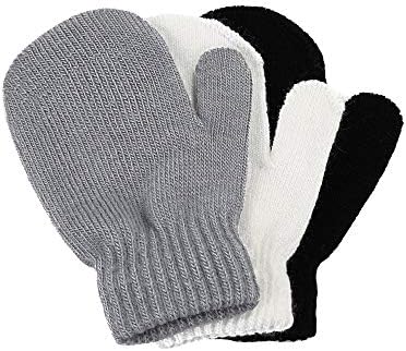 SATINIOR 3 Pairs Toddler Magic Stretch Mittens Little Girls Soft Knit Mitten Baby Boys Winter Knitted Gloves