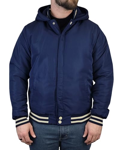 Victory Outfitters Men's Varsity Hooded Reversible Fleece Jacket with Faux Leather Sleeve2