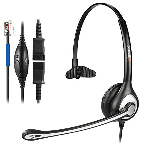 Auriculares Teléfono Fijo RJ9 Monoaural, Micrófono con Cancelación de Ruido, Quick Disconnect, WANTEK Cascos con Control de Volumen para Cisco 7942 7945 o Amplificadores Plantronics M10 M12(600QC1)
