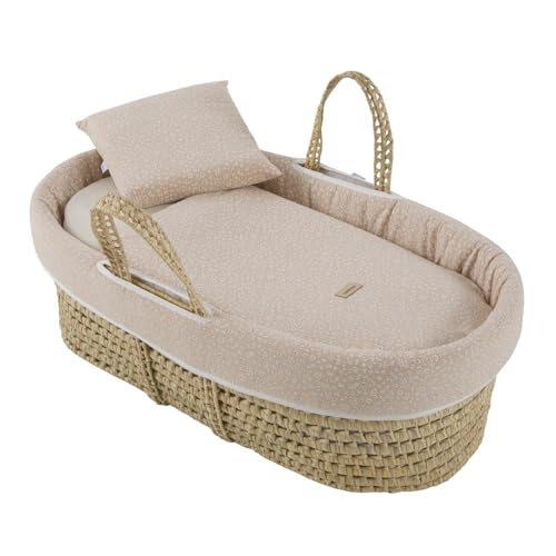 Cambrass Moises de Palma UNE Completo para Bebe Recien Nacido con Vestidura Acolchada y Colchon de Seguridad Higienica en Palma Tratada 39x80x25 CM Rustic Rosa