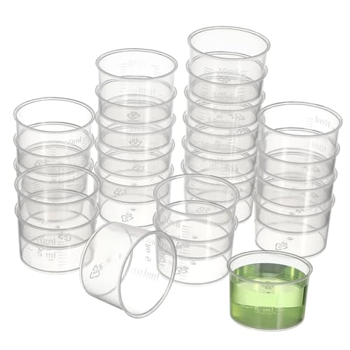 SECFOU 100個 加厚 透明 プラスチック 計量カップ 目盛り付き 使い捨て 液体 測定カップ 耐久性 ある 実験室 キッチン用 再利用可能