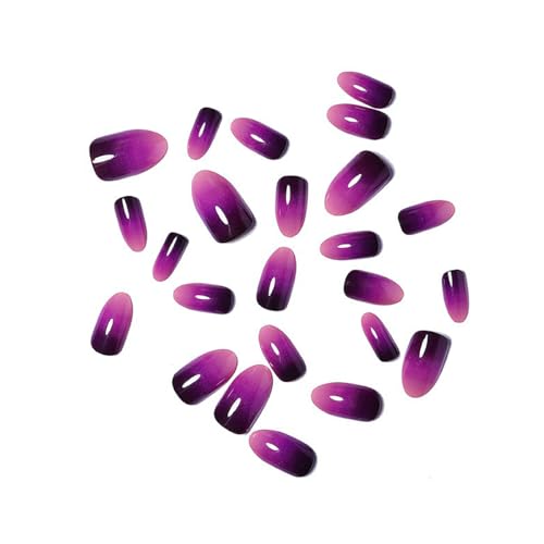 Gradient Press on Nails Short Almond Fake Nails Purple Glossy Stick on False Nails French Tip Acrylic Nails with Glue Reusable Artificial Nails for Women and Girls DIY Manicure 24PCS - Image 5
