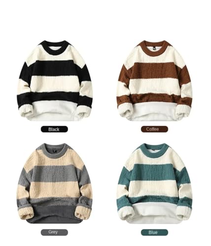 ERFMFKL Mens Winter Velour Striped Sweater Crew Neck Pullover Sweater Casual Loose Comfortable Breathable3