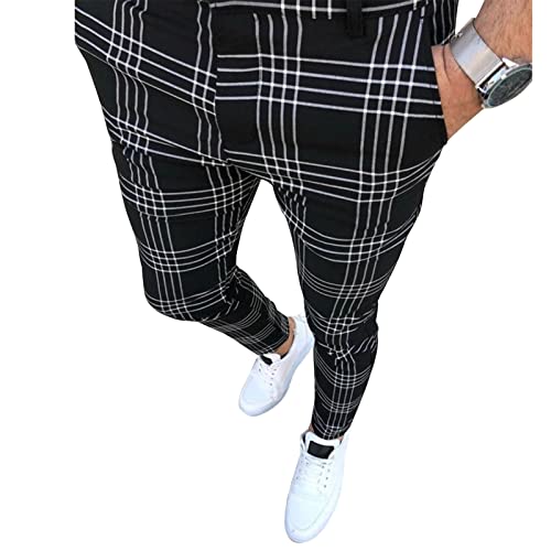Men's Fashion Stretch Dress Pants Slim Fit Plaid Pants Business Suit Pants Casual Golf Pants2