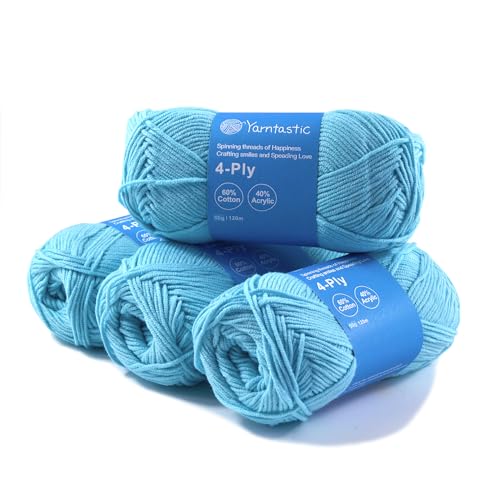 Yarntastic 50g x 4 Balls in a Pack, 4 Ply Yarn, 16 Wraps per inch (About 2.5cm), 60% Cotton 40% Acrylic Blended