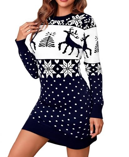 Uniexcosm Strickkleid Damen Weihnachten Elegant Pulloverkleid Langarm Rundhals Weihnachten Winterkleid Modischer Strickpullover Weihnachtskleid für...