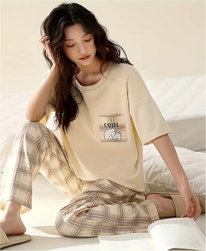 Image of Louis Luxe Womens Korean Night Dress || Full Pyjama Set || Korean Nightsuit ||Women Nightwear ||Round Neck Full Sleeve Nightsuit || Loungewear || Everyday Nightdress (ND-12)