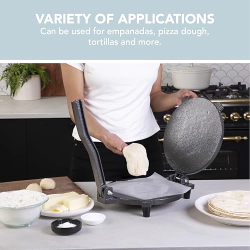Image of ALPHA LIVING Tortilla Press - 10 Inch Cast Iron Quesadilla Maker - Heavy Duty Empanada Maker Press - Cast Iron Tortilla Maker for Kitchen, Home Use