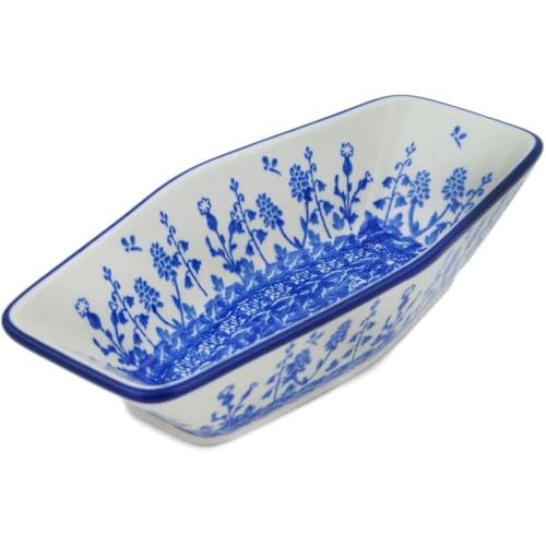 Authentic Polish Pottery Condiment Dish in Cobalt Garden Design Handmade in Boles?awiec Poland by Ceramika Artystyczna + Certificate of Authenticity