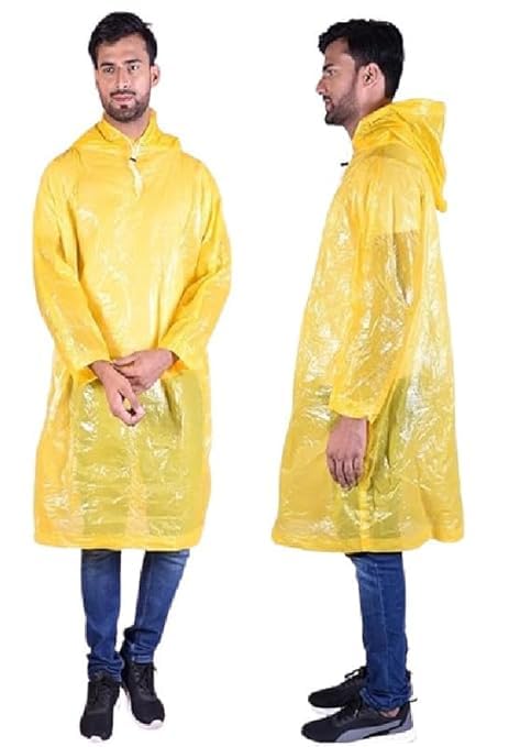 Image of Waterproof Unisex Raincoat | Hooded Full Sleeves Outdoor Poncho for Men, Women, Boys & Girls | Disposable Poncho Raingear Travel Rainsuit Barsaati Durable PVC Rainwear for Camping, Hiking, Travelling