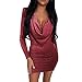 Robe en tricot pour femme - Robe moulante - Col en V - Bodycon Paillettes - Robe à manches longues - Mini robe en tricot pour femme - Robe longue d'hiver pour femme - Robe en satin rouge, rouge, XL
