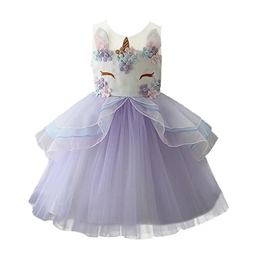 IBTOM CASTLE Vestido de Tutu Princesa Unicornio Arco Iris Fiesta de cumpleaños Disfraz Bautizo para Niña Vestido Infantil Ceremonia Fiesta Morado 2-3 años