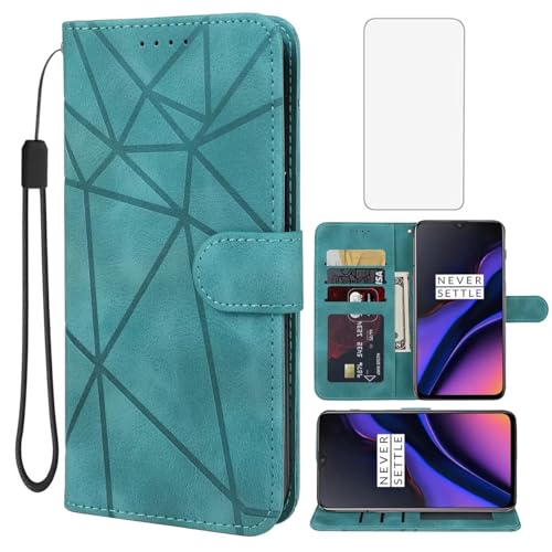 Wanyuexes Étui portefeuille pour OnePlus 7, OnePlus 6T HD1900 HD1901 avec protection d'écran en verre trempé, toucher peau en cuir PU à rabat avec...