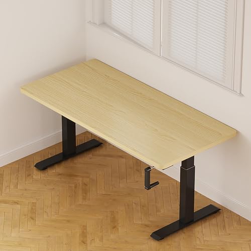 昇降デスク 幅120cm 耐荷重80kg 昇降デスク 手動 無垢材デスクトップ + 冷間プレス鋼製ブラケット スタンディング デスク 上下昇降デスク 静音 パソコンデスク 机 pcデスク オフィスデスク 作業机 テレワーク 120X60CM A-黒ブラケッ