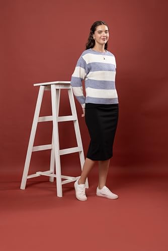 Image of Wear lusso Women's 100% Wool Color Block Stripe Full Sleeve Round Neck Pullover Sweater | Winter Season Fashion