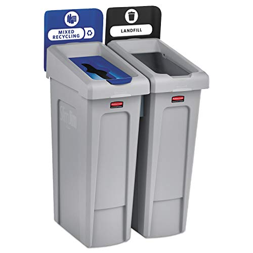 Image of Rubbermaid Commercial Products Slim Jim Recycling Station 2-Stream Landfill /Mixed Recycling Bin /Can /Kit /Station, 23-Gallon, for Offices /Home /Higher Education /Commercial Facilities