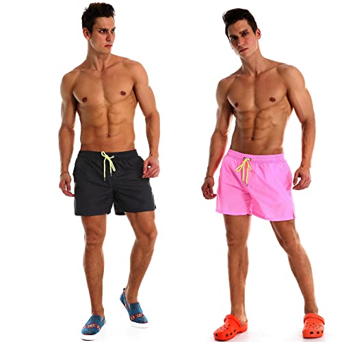YnimioAOX 2 Pack Men's Swim Trunks Quick Dry Beach Shorts with Mesh Lining4