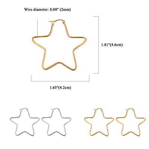Pendientes de aro Cupimatch sin alergias con diseño de pentagrama que no se oscurecen 4