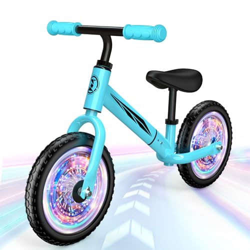 Dromlag Balance Bike for 2-5 Year Olds Kids 50kg Weight Capacity Adjustable Seat & Handlebars LED Wheels Safe & Stable Ideal Childrens Gift Blue