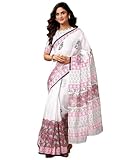 Satrani Chanderi Sari en coton imprimé prêt à porter une minute pré plissé avec chemisier non cousu, Blanc 2, taille unique