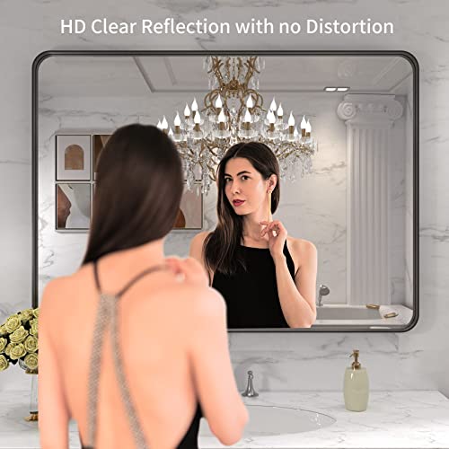 image for LOAAO 40X30 Inch Black Metal Framed Bathroom Mirror for Wall, Matte Bl