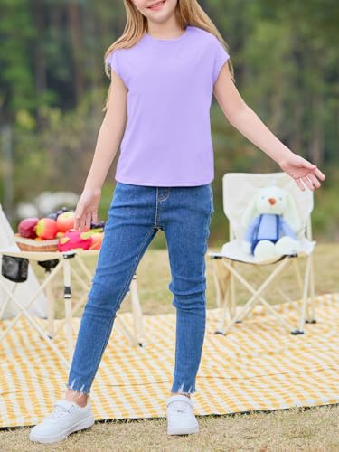 Image of Imily Bela Girls Short Sleeve T Shirts Crew Neck Cap Sleeve Tank Tops Casual Loose Summer Shirt Kids 5-14 Years