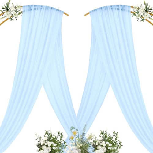 Image of MLMC Baby Blue Wedding Arch Draping Fabric 1 Panel 29 inch x 20 FT Extra Long Gauze Drapes Sheer Backdrop Curtains 6.6 Yards Outdoor Drapery Panels for Wedding Baby Shower Party Ceiling Decoration