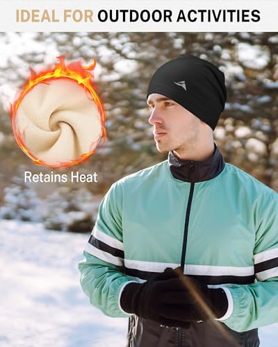 Image of GXCROR Fleece Beanies Flexfit Winter Hats Skull Cap Cycling Cap Reflective Running Gear Bonnet