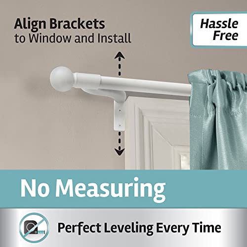 Maytex Easy Install Café Window Curtain Rod No Measuring Needed, 18"-48", With Decorative Round Finials, 48 Inches, White #TOP1