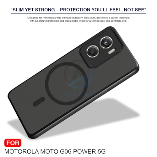 Image of AESTMO Moto G06 Power 5G Back Cover | 360 Protection | Matte Frosted Hard Back Translucent | Compatible with MagSafe Accessories (MagSafe Matte Hard Black Bumber)