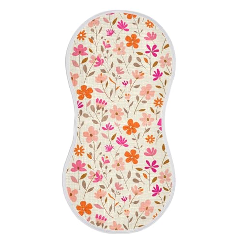 Small Flowers Foliage Pattern Pink Orange Light Beige Cotton Soft Burp Cloths Easy Care Milk Spit Up Cloth for Babies boy and Girl Set of 2, 22x11in2